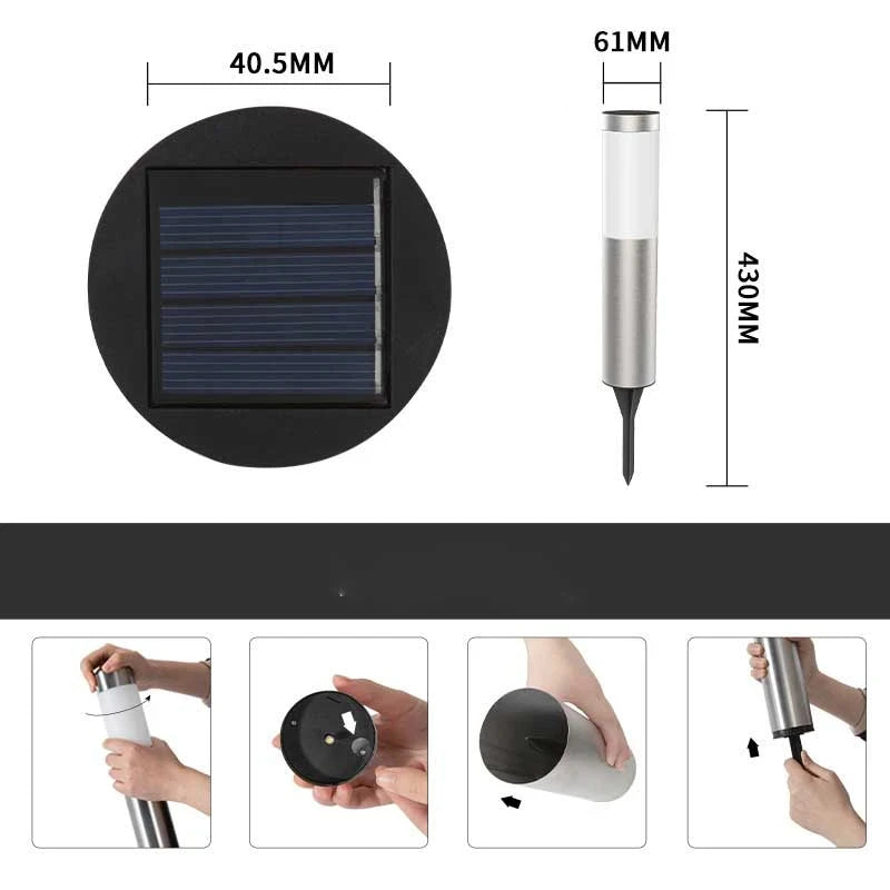 Solar Garden Path Light Stainless Steel Outdoor Pillar Lawn Lamp