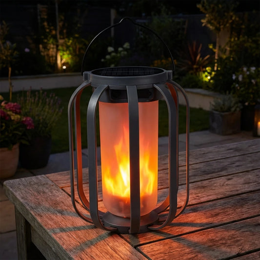 Solar Lantern Flickering Flame Outdoor Hanging Garden Light