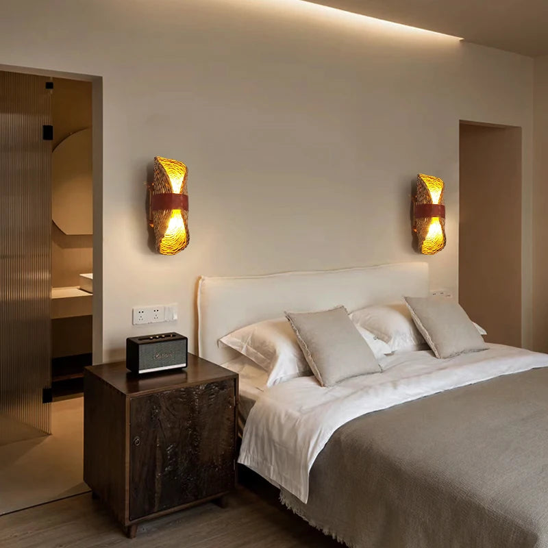 Wabi Sabi Handwoven Rattan Wall Lamp for Zen Interiors