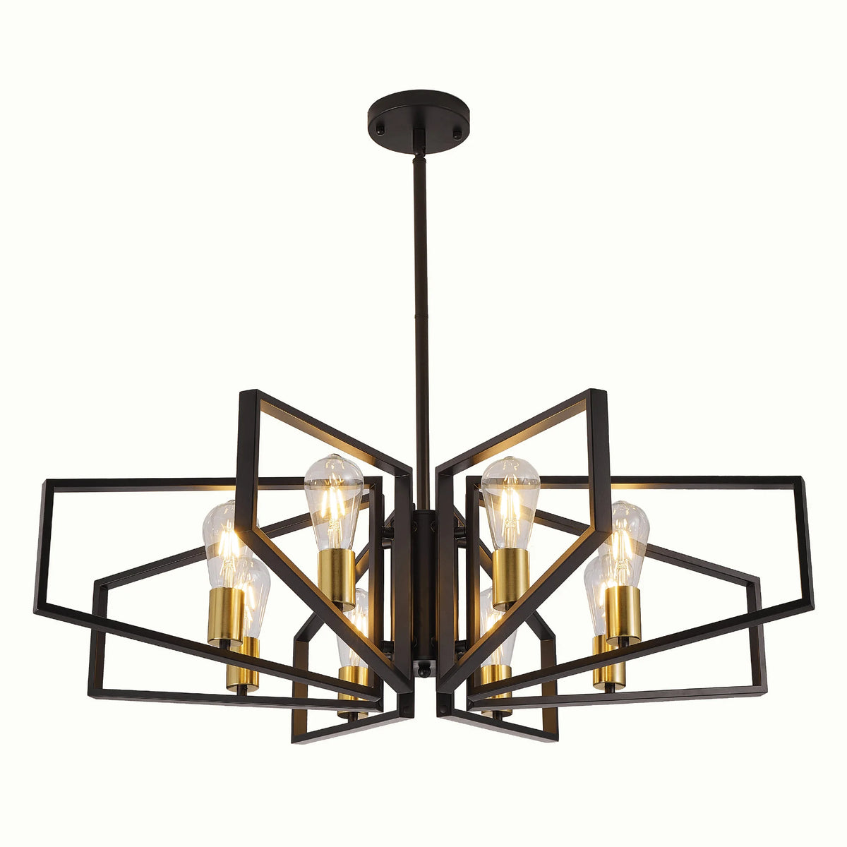 Modern Geometric Chandelier 8 Light Black Gold Ceiling Lamp