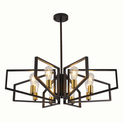 Modern Geometric Chandelier 8 Light Black Gold Ceiling Lamp