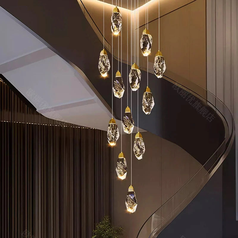 Modern Crystal Pendant Chandelier for High Ceilings