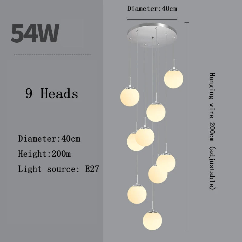 Nordic LED Glass Chandelier Loft Duplex Hotel Lobby Pendant Lamp