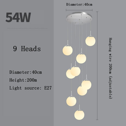 Nordic LED Glass Chandelier Loft Duplex Hotel Lobby Pendant Lamp