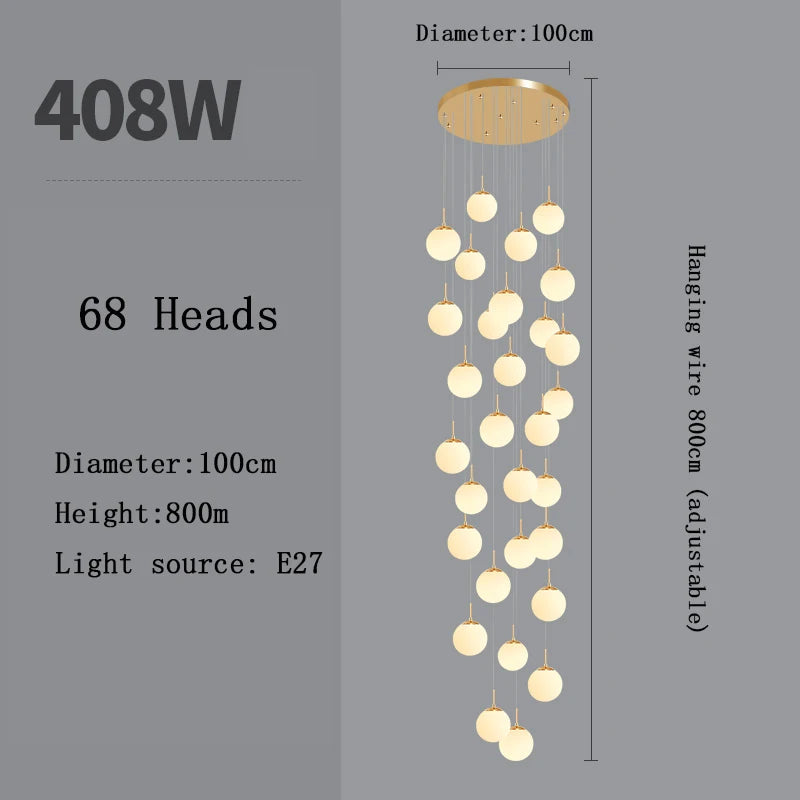 Nordic LED Glass Chandelier Loft Duplex Hotel Lobby Pendant Lamp
