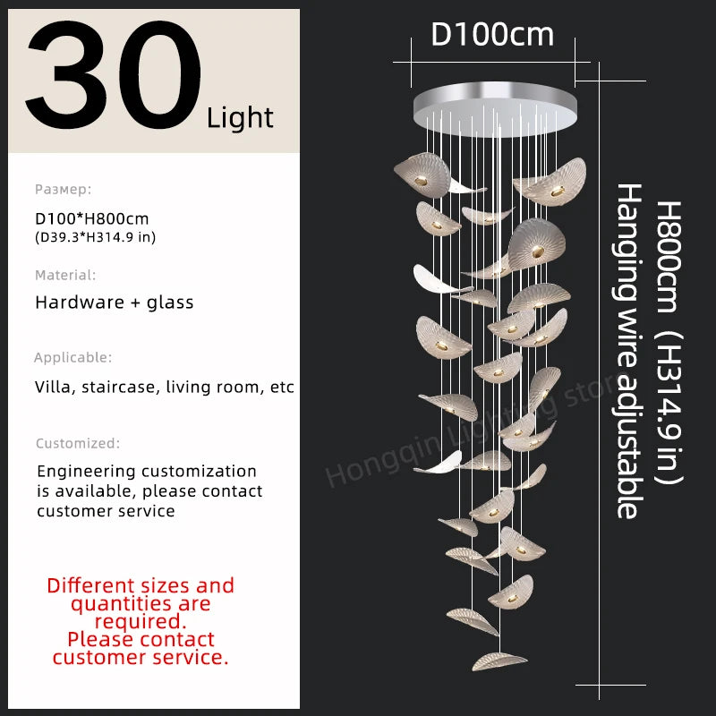 Modern Glass Staircase Chandelier for High Ceilings
