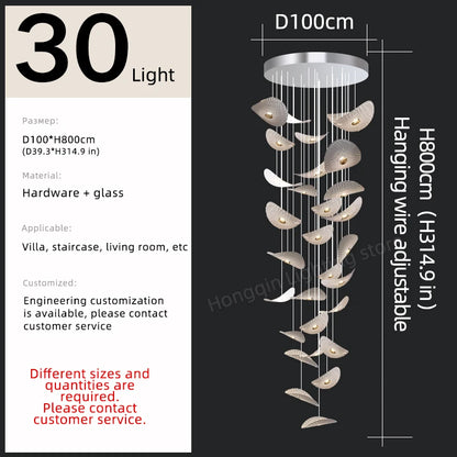 Modern Glass Staircase Chandelier for High Ceilings