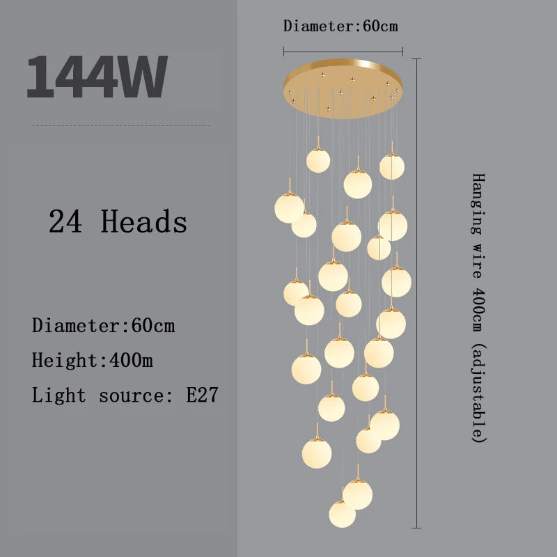 Nordic LED Glass Chandelier Loft Duplex Hotel Lobby Pendant Lamp