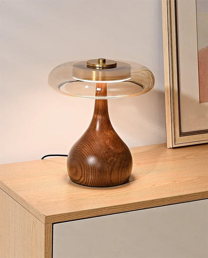 Retro Wooden Table Lamp – French Vintage Glass Bedside Light