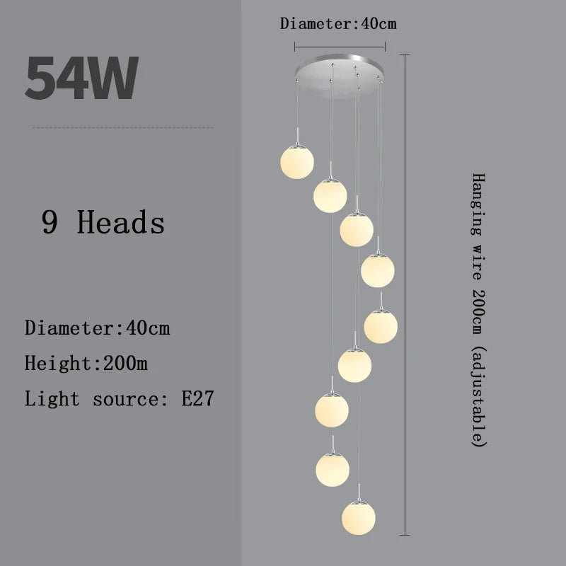 Nordic LED Glass Chandelier Loft Duplex Hotel Lobby Pendant Lamp