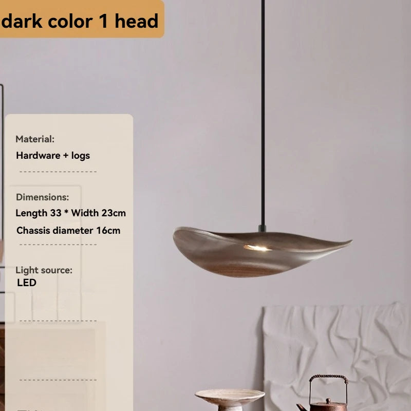 Solid Wood Walnut Leaf Chandelier Wabi Sabi Living Room Ceiling Light