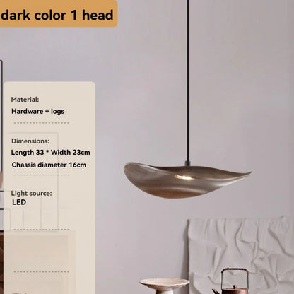 Solid Wood Walnut Leaf Chandelier Wabi Sabi Living Room Ceiling Light