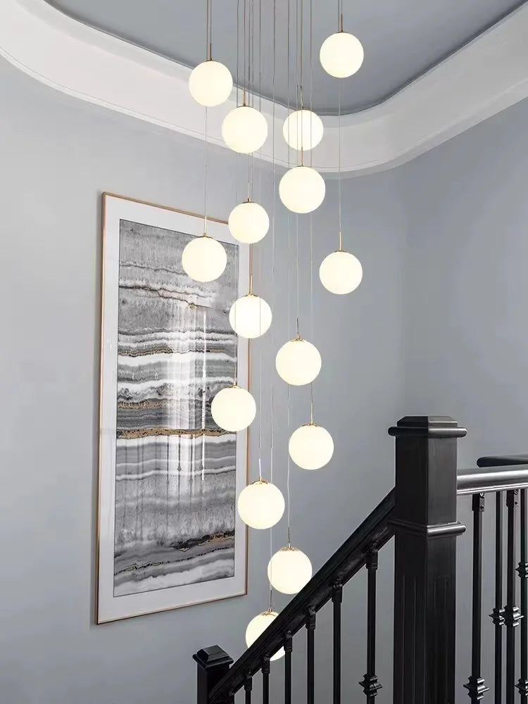 Nordic LED Glass Chandelier Loft Duplex Hotel Lobby Pendant Lamp