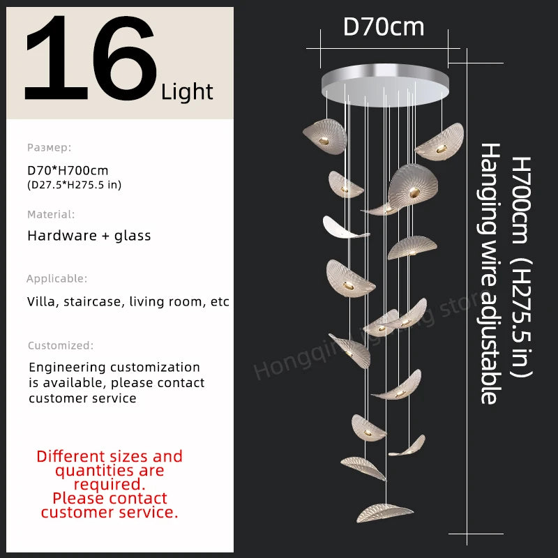 Modern Glass Staircase Chandelier for High Ceilings