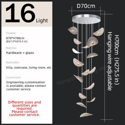 Modern Glass Staircase Chandelier for High Ceilings