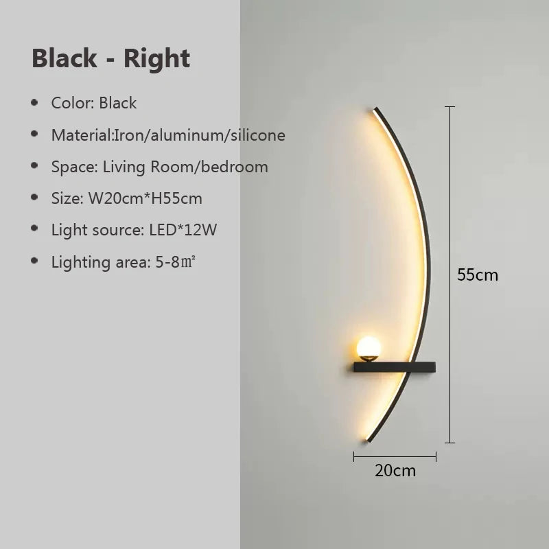 Modern Black LED Wall Light for Bedrooms and Hallways