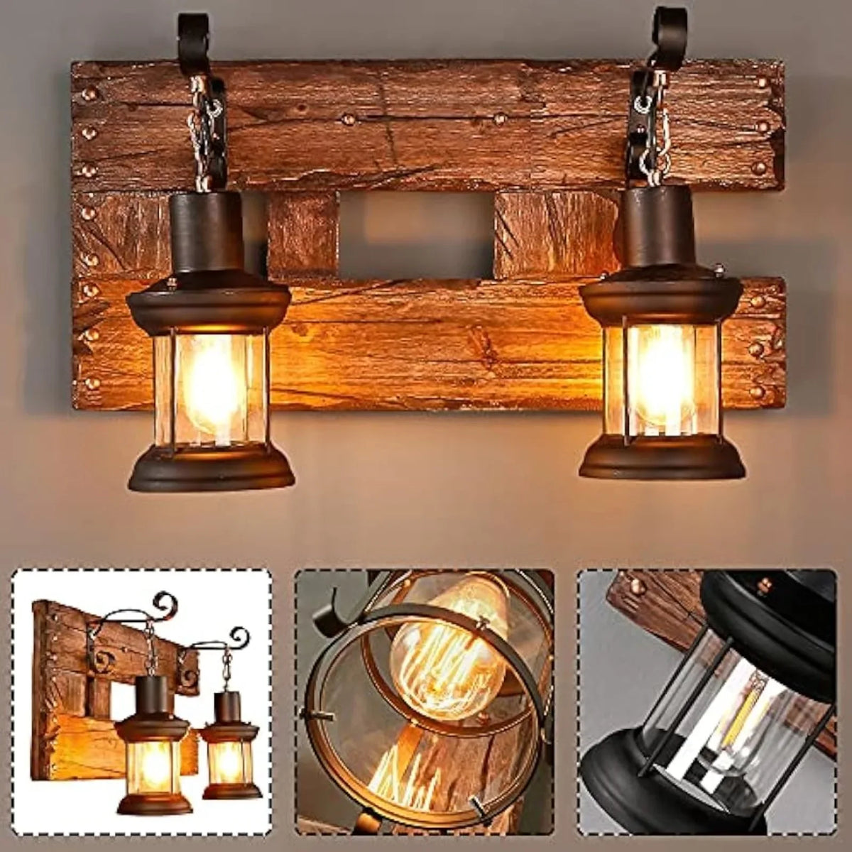 Antique Wooden Wall Sconce with Glass Shade