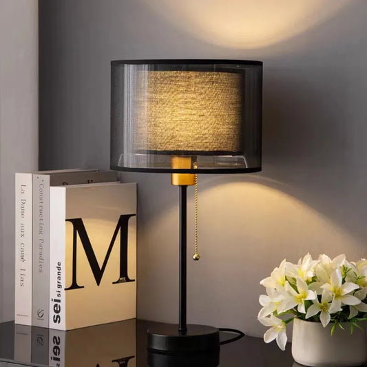 Vintage Fabric Table Lamp with Gold Accent Base