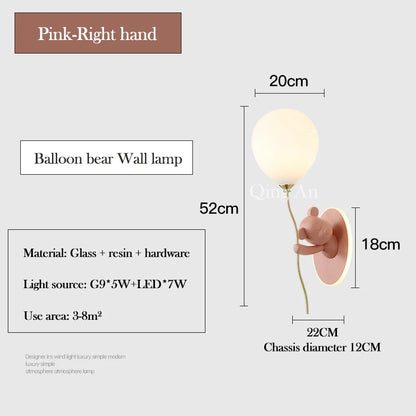 Cute Balloon Bear Wall Lamp for Kids Rooms