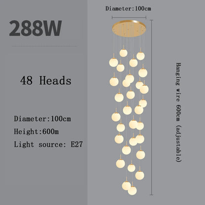 Nordic LED Glass Chandelier Loft Duplex Hotel Lobby Pendant Lamp
