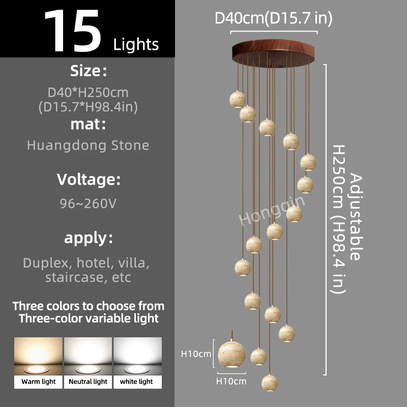 Luxury Stone Pendant Chandelier for Modern Staircases