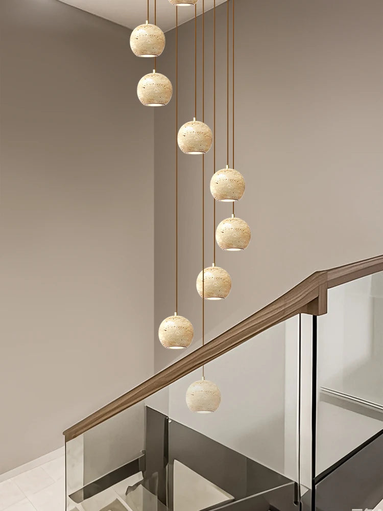 Luxury Stone Pendant Chandelier for Modern Staircases