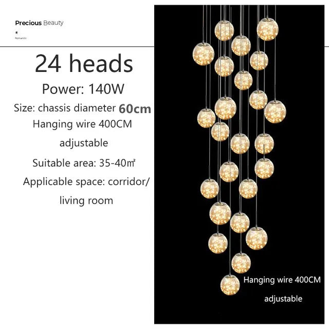 Dimmable Glass Ball Pendant Light for Staircases