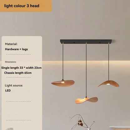 Solid Wood Walnut Leaf Chandelier Wabi Sabi Living Room Ceiling Light
