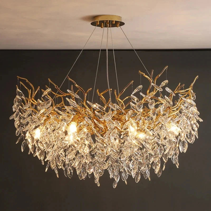Luxury Gold Crystal Chandelier LED Villa and Living Room Light