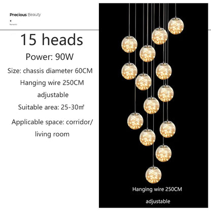 Modern Glass Ball Chandelier for Living Rooms