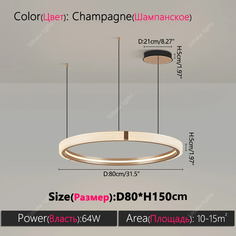 Modern Round Ring Chandelier LED Living Room Bedroom Pendant Light