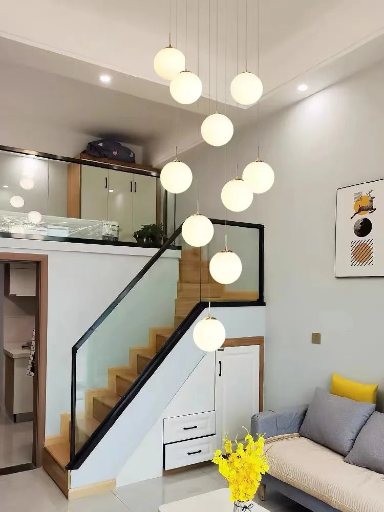 Nordic LED Glass Chandelier Loft Duplex Hotel Lobby Pendant Lamp