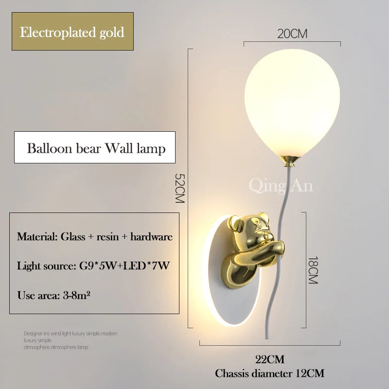 Cute Balloon Bear Wall Lamp for Kids Rooms