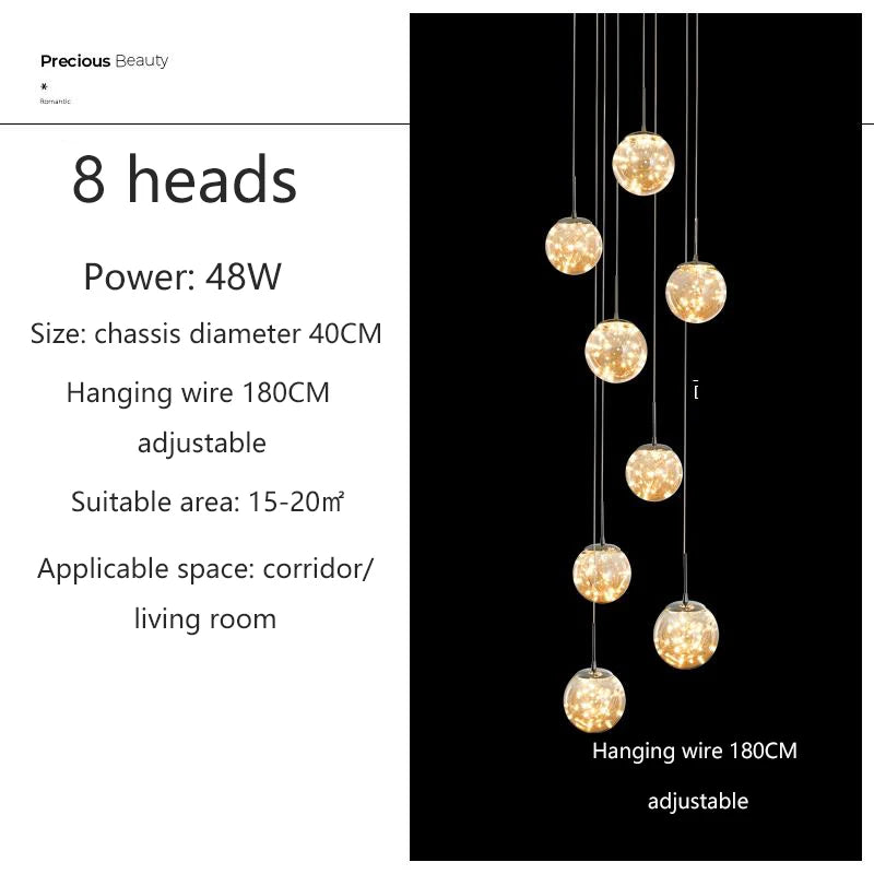 Modern Glass Ball Chandelier for Living Rooms