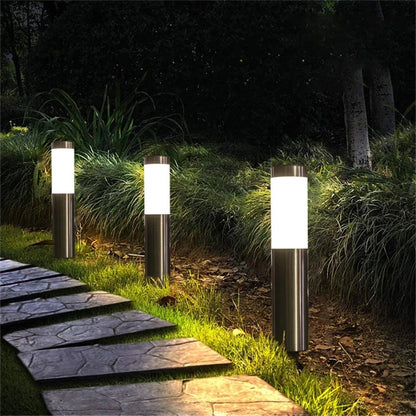 Solar Garden Path Light Stainless Steel Outdoor Pillar Lawn Lamp