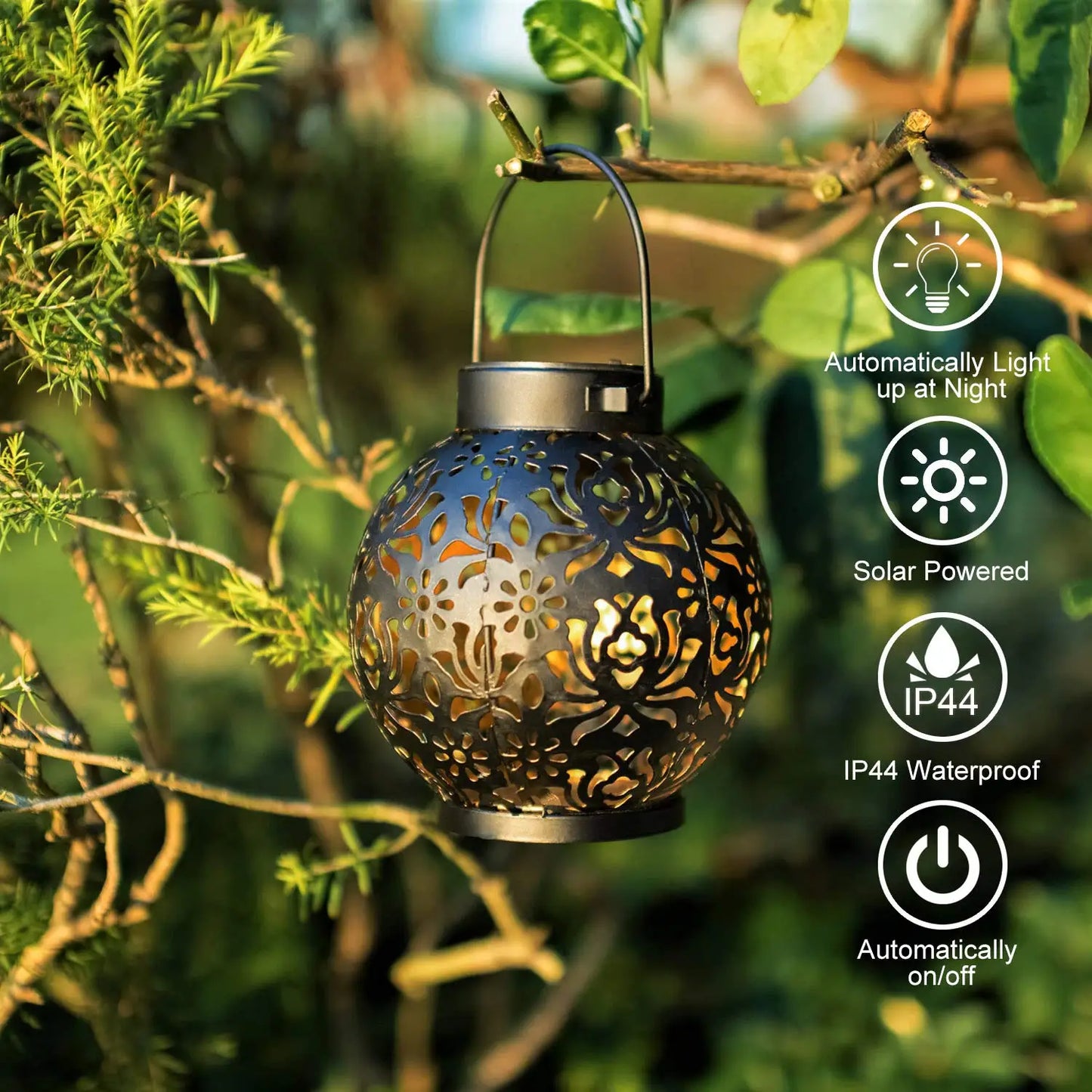 Solar Hanging Garden Lantern with Hollow Projection Design
