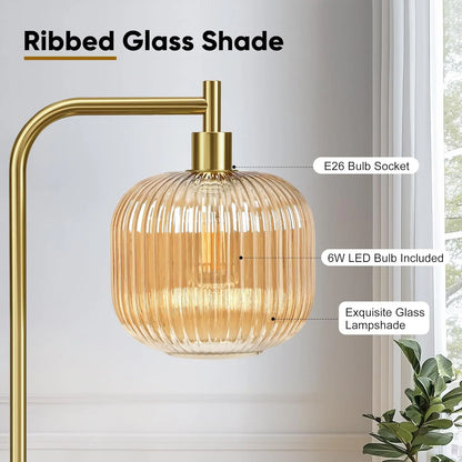 Modern Ribbed Glass Floor Lamp with Gold Finish