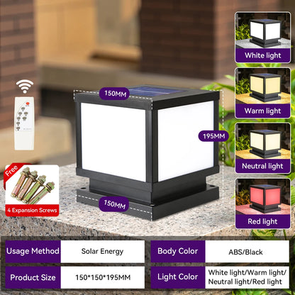 Solar Post Lamp Waterproof Outdoor Pillar Column Garden Light