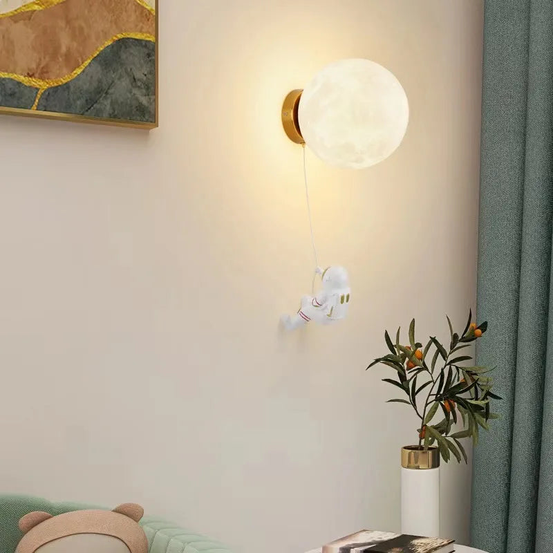 Astronaut Moon Wall Lamp for Kids Bedrooms