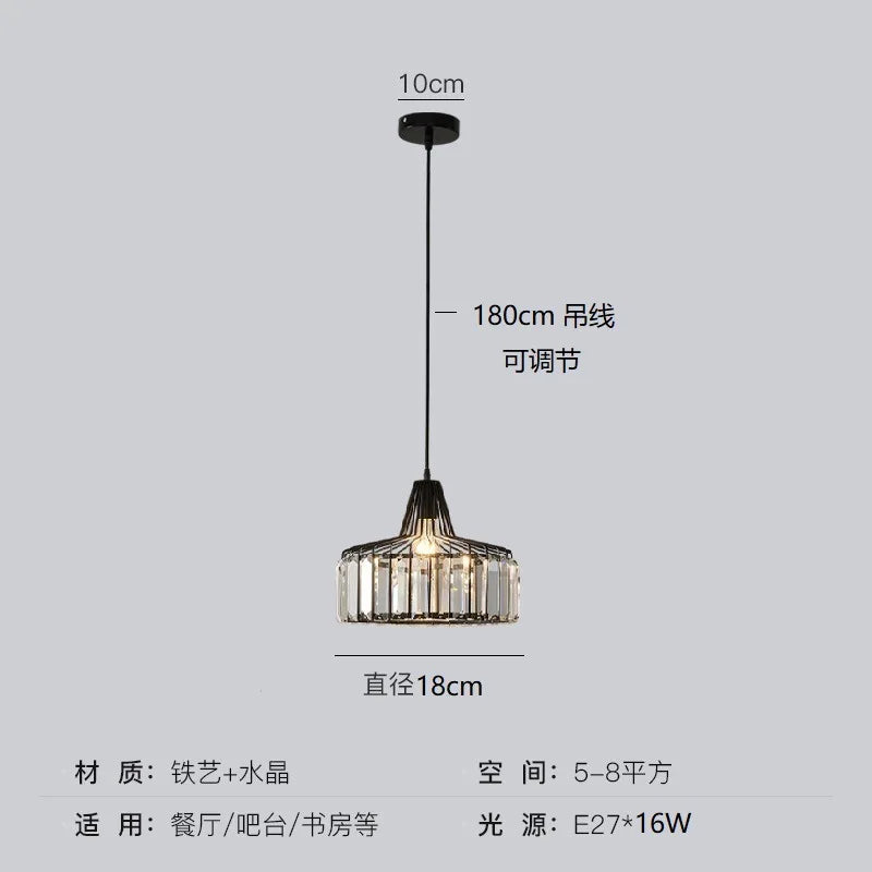 Nordic Crystal Pendant Light Kitchen Island Dining Room Lamp