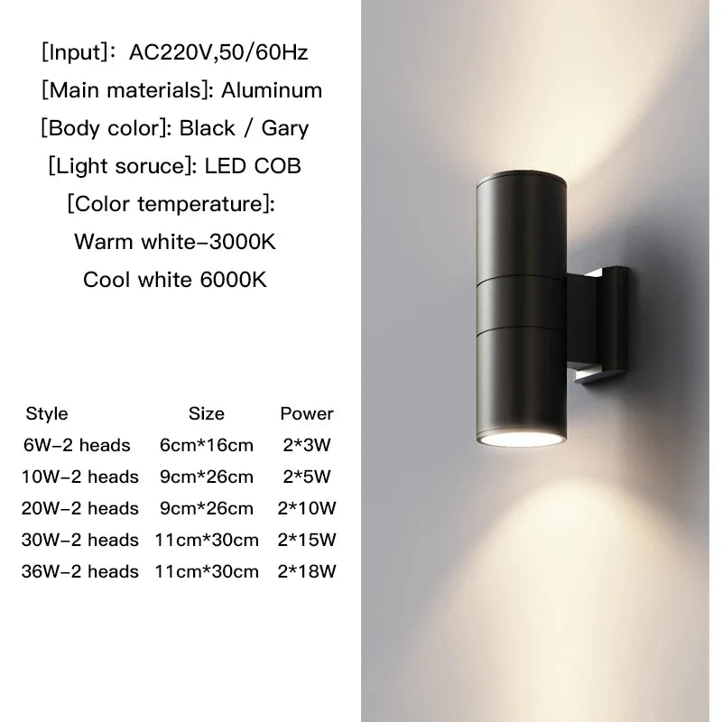 Modern Up and Down Outdoor Wall Light