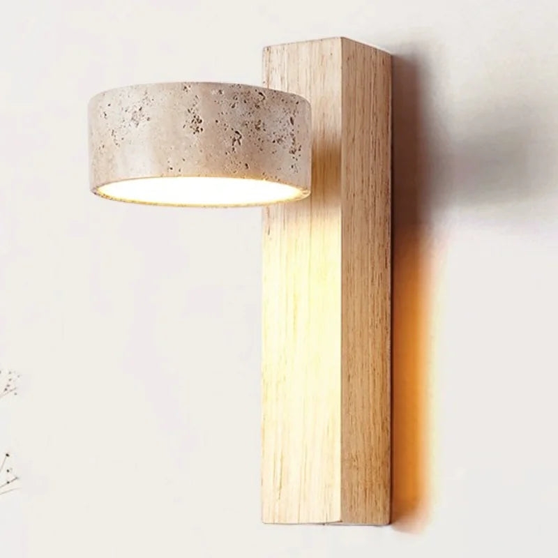 Wabi Sabi Travertine Wall Lamp with Pull Chain