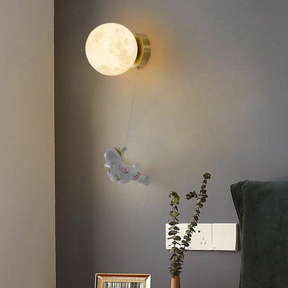 Astronaut Moon Wall Lamp for Kids Bedrooms