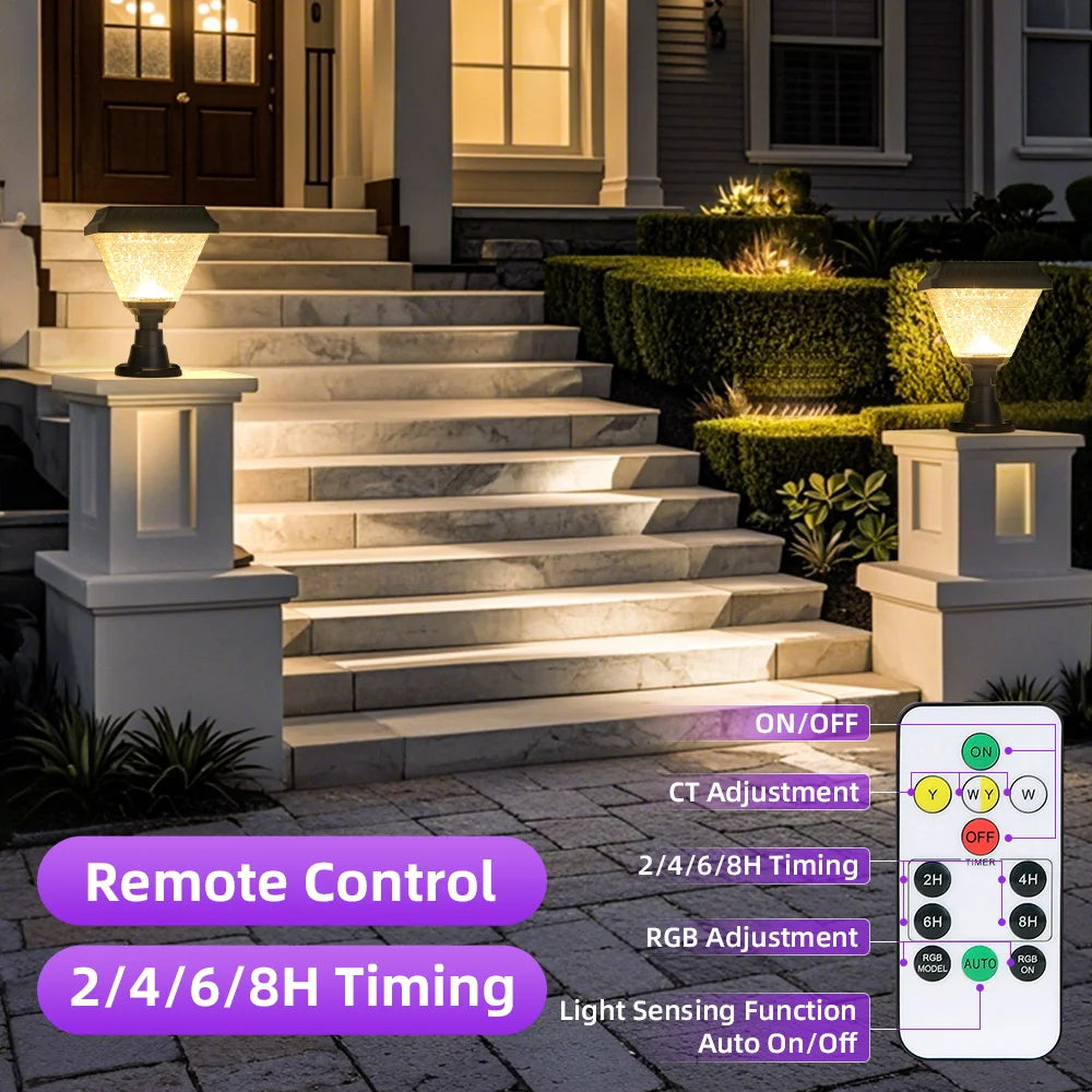 Solar Pillar Light Remote Control Outdoor Garden Wall Lamp