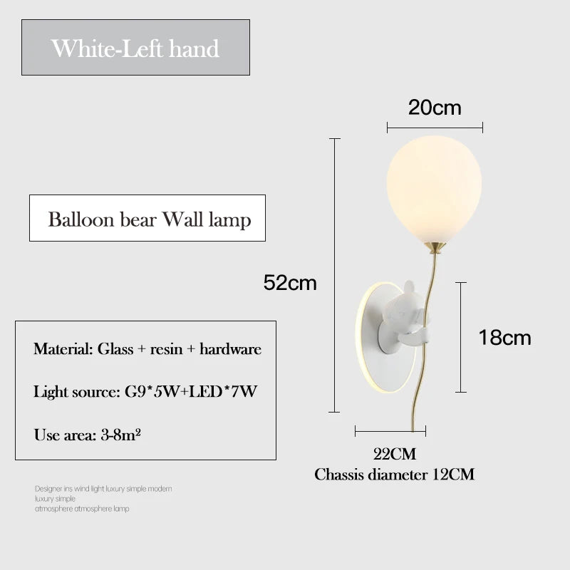 Cute Balloon Bear Wall Lamp for Kids Rooms
