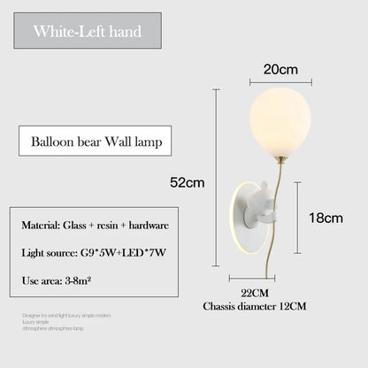 Cute Balloon Bear Wall Lamp for Kids Rooms