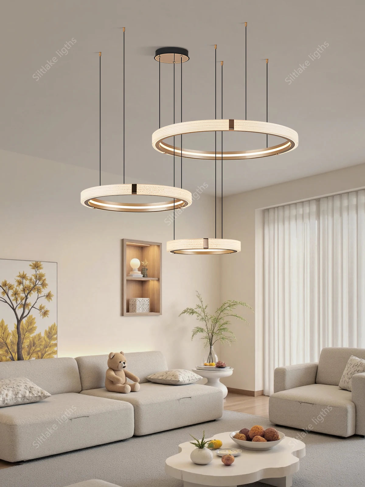 Modern Round Ring Chandelier LED Living Room Bedroom Pendant Light