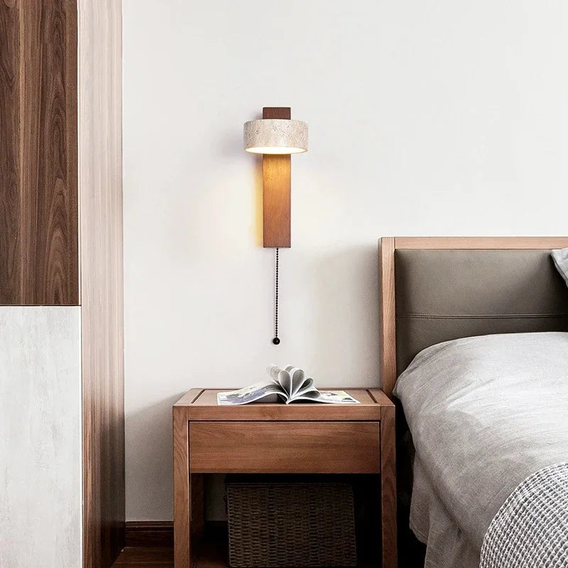 Wabi Sabi Travertine Wall Lamp with Pull Chain