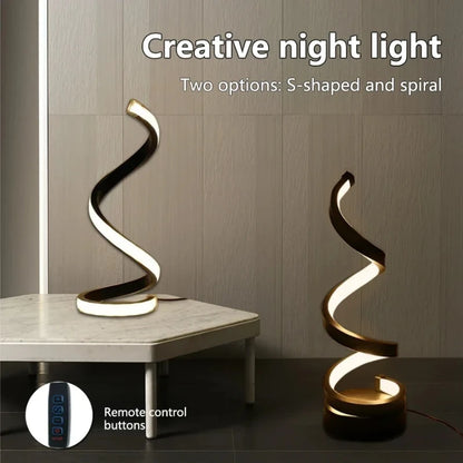 Spiral LED Table Lamp – 3 Color Dimming, USB Powered, Modern Bedroom Light
