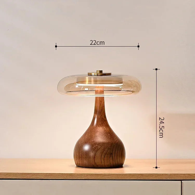 Retro Wooden Table Lamp – French Vintage Glass Bedside Light